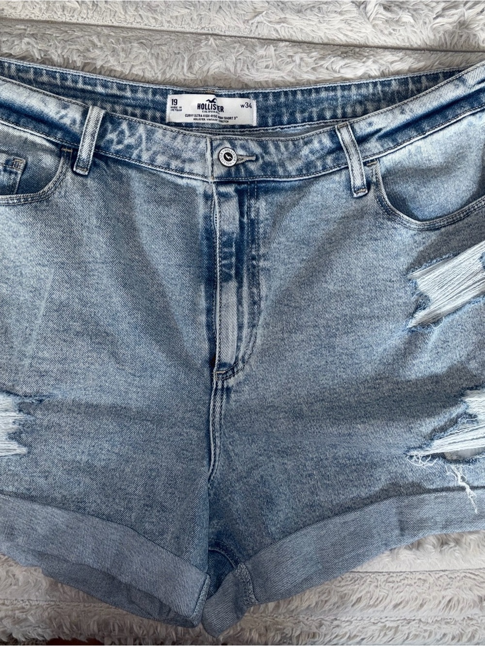 Hollister Light Wash Distressed Cuffed Denim Shorts